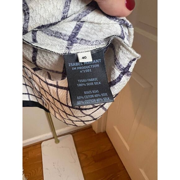 Isabel Marant Etoile White Check Silk Blouse Sz. 40 (US L/8) - Picture 8 of 9
